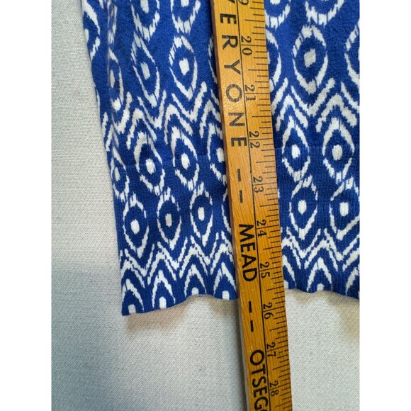 Ann Taylor Knit Cardigan Sweater Womens LP Blue Ikat Button Front V-Neck Cozy - Picture 7 of 12